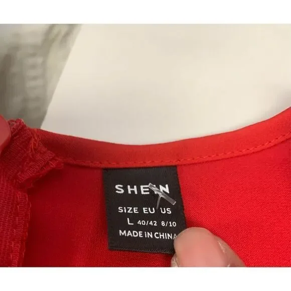 Red Long Sleeve Wrap Style Dress - Picture 5 of 5